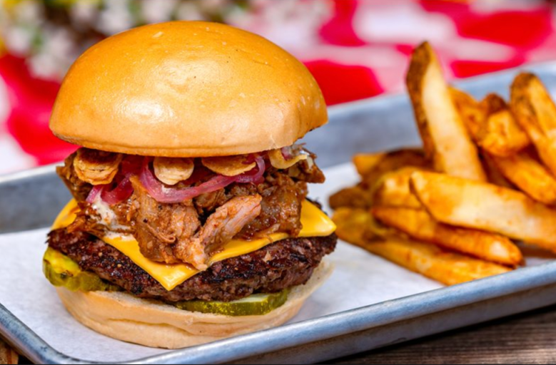 Smoked Angus Beef Burger with Pulled Pork from Hungry Bear Barbecue Jamboree in Disneyland