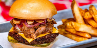 Smoked Angus Beef Burger with Pulled Pork from Hungry Bear Barbecue Jamboree in Disneyland